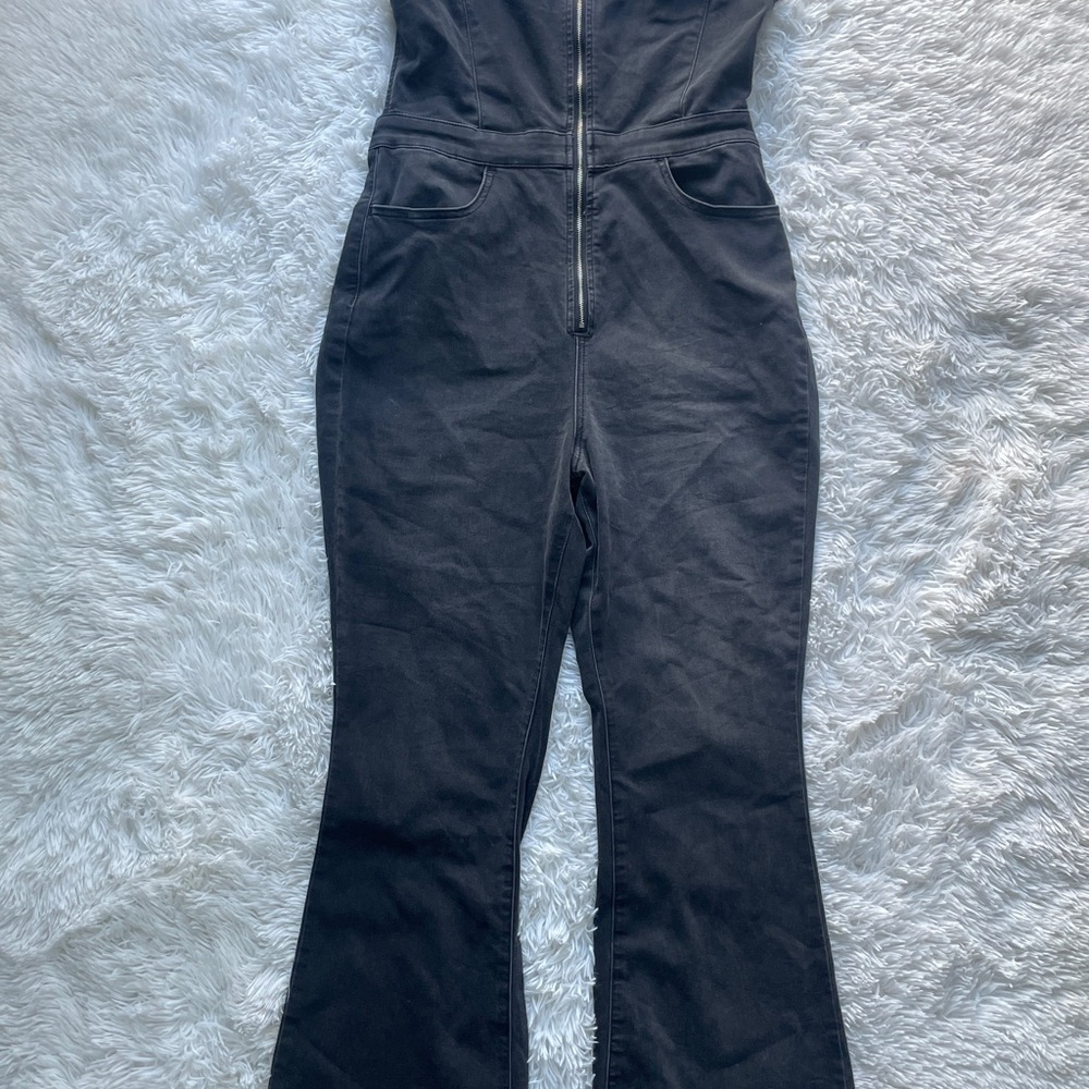 Free People We the Free Curvy 2nd Ave Bootcut Fit Black Denim Jumpsuit - Picture 3 of 12